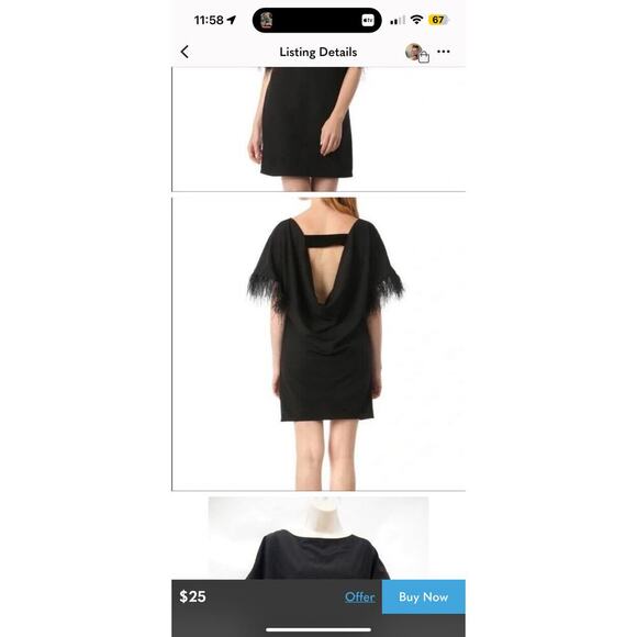 NWT Jay Goddfrey Feather Trim Sleeve Mini Dress Women's Black Size 2 - Picture 4 of 7